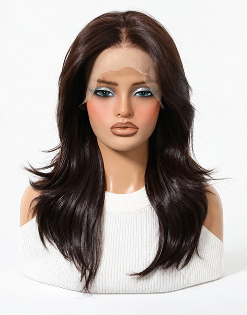Godness- 13x5 Glueless Lace Front Wig Medium Length Rich Dark Chocolate Brown Layered Natural Waves
