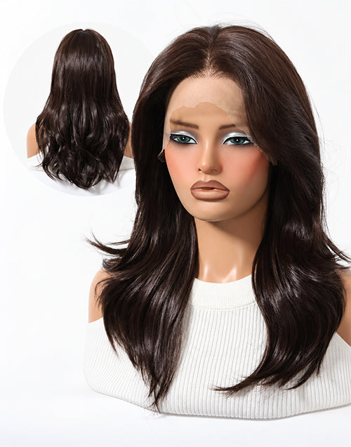 Godness- 13x5 Glueless Lace Front Wig Medium Length Rich Dark Chocolate Brown Layered Natural Waves