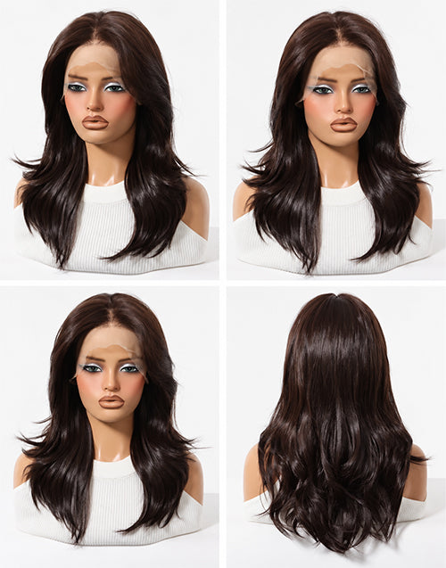 Godness- 13x5 Glueless Lace Front Wig Medium Length Rich Dark Chocolate Brown Layered Natural Waves