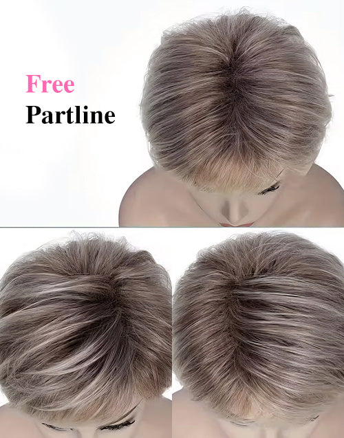 Dacie- Pixie Cut Brown Mixed Blonde Wig With Bangs No Lace Natural Soft Wigs Human Hair