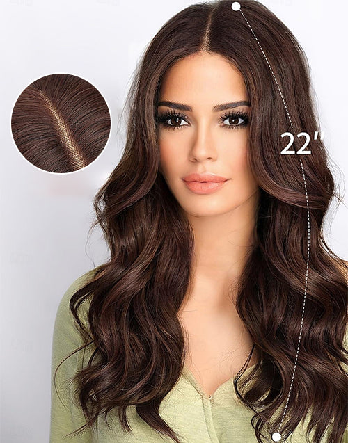 18" Dark Brown Color Wavy 13x4/5x5 Glueless Wig For Women Human Hair Flash Deal