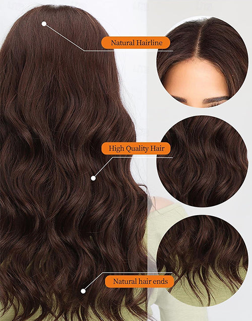 18" Dark Brown Color Wavy 13x4/5x5 Glueless Wig For Women Human Hair Flash Deal