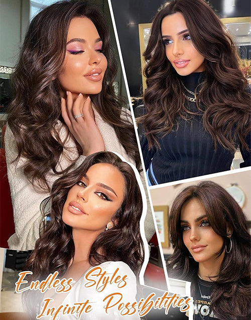 18" Dark Brown Color Wavy 13x4/5x5 Glueless Wig For Women Human Hair Flash Deal