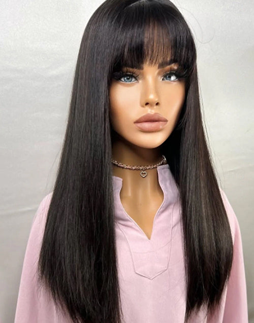 Hope-100% Virgin Remy Natural Black 5X5 Lace Closure Bang Wig 13x6 Lace Front Human Hair Wigs With Bang