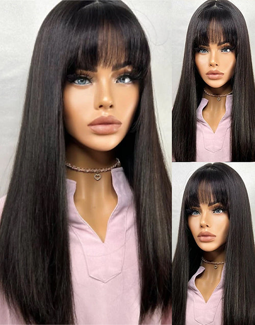 Hope-100% Virgin Remy Natural Black 5X5 Lace Closure Bang Wig 13x6 Lace Front Human Hair Wigs With Bang