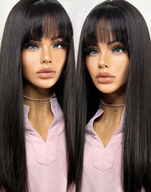 Hope-100% Virgin Remy Natural Black 5X5 Lace Closure Bang Wig 13x6 Lace Front Human Hair Wigs With Bang