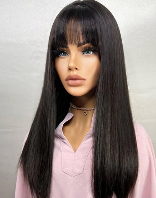 Hope-100% Virgin Remy Natural Black 5X5 Lace Closure Bang Wig 13x6 Lace Front Human Hair Wigs With Bang