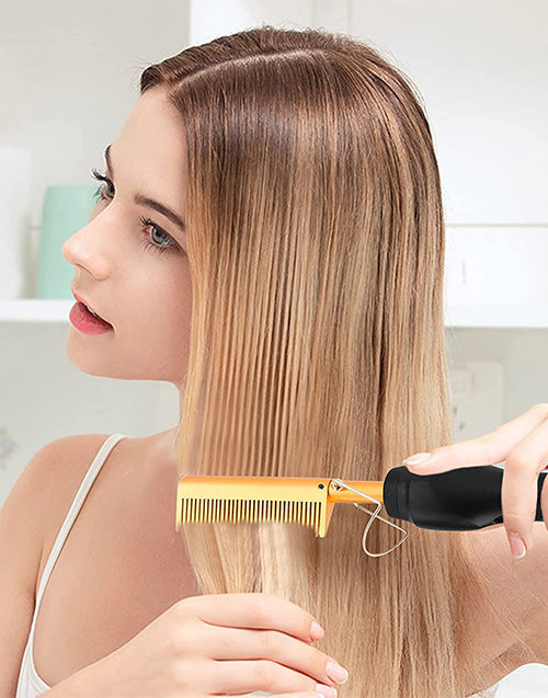 Hot Comb Hair Straightener Pressing Combs - Ceramic Electric Hair Straightening Comb, Curling Iron for Wigs