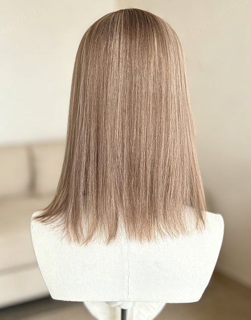 Human Hair Topper 6"x7" Mono Top Open Wefts Base, Medium Brown Highlights, European Remy Human Hair Topper for Women 12-20 Inch Available