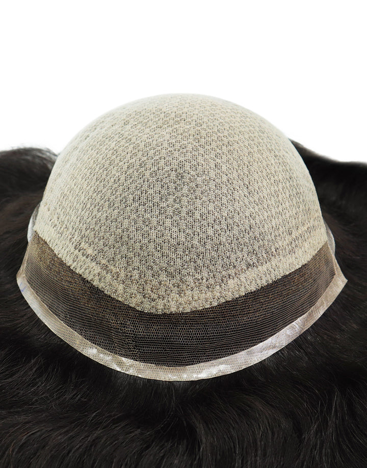 Toupee for Men Silk Top Center French Lace in Front Bleach Knots in Front Poly With Gauze in TSB Extra Diamond Net Cover Indian Human Hair