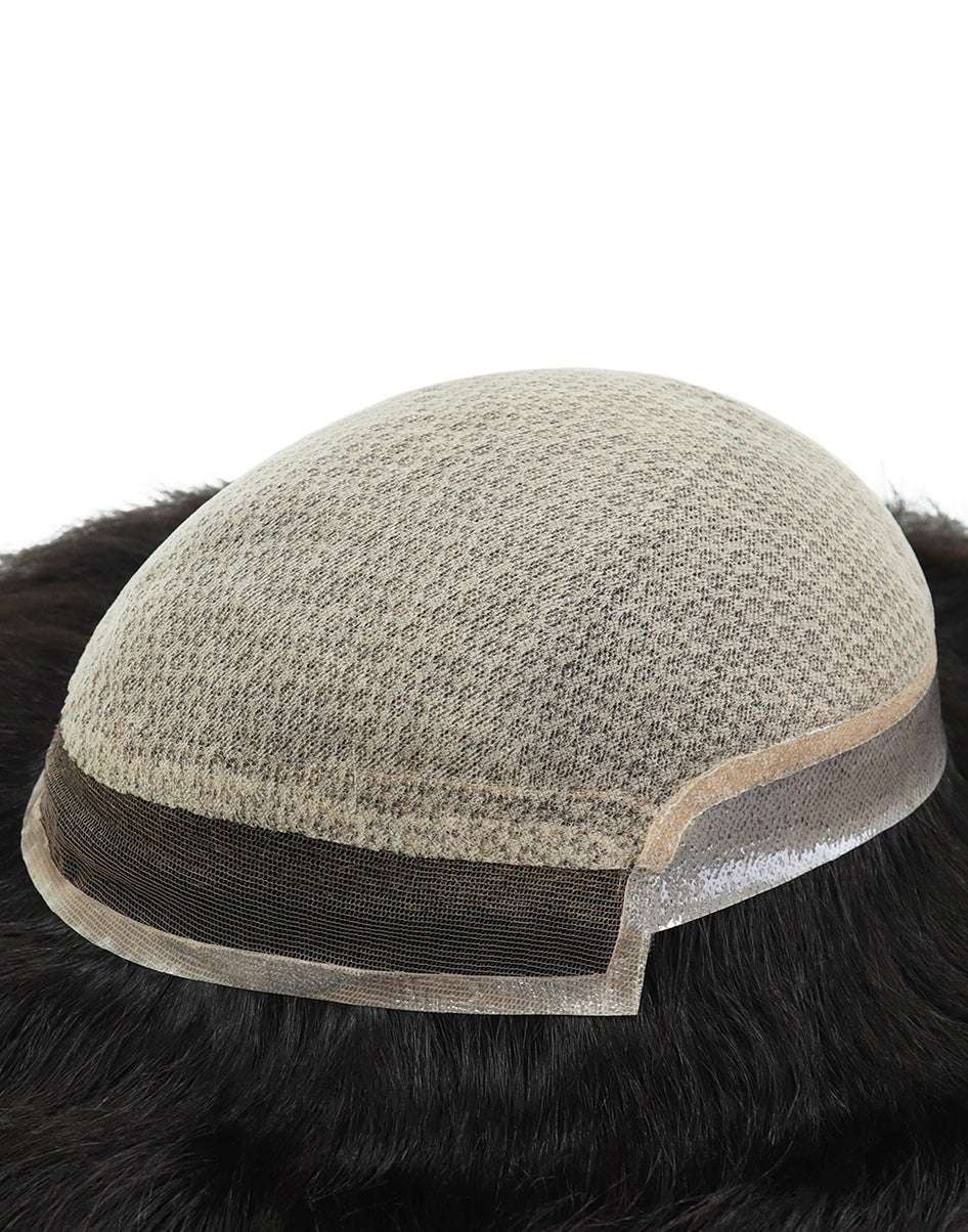 Toupee for Men Silk Top Center French Lace in Front Bleach Knots in Front Poly With Gauze in TSB Extra Diamond Net Cover Indian Human Hair