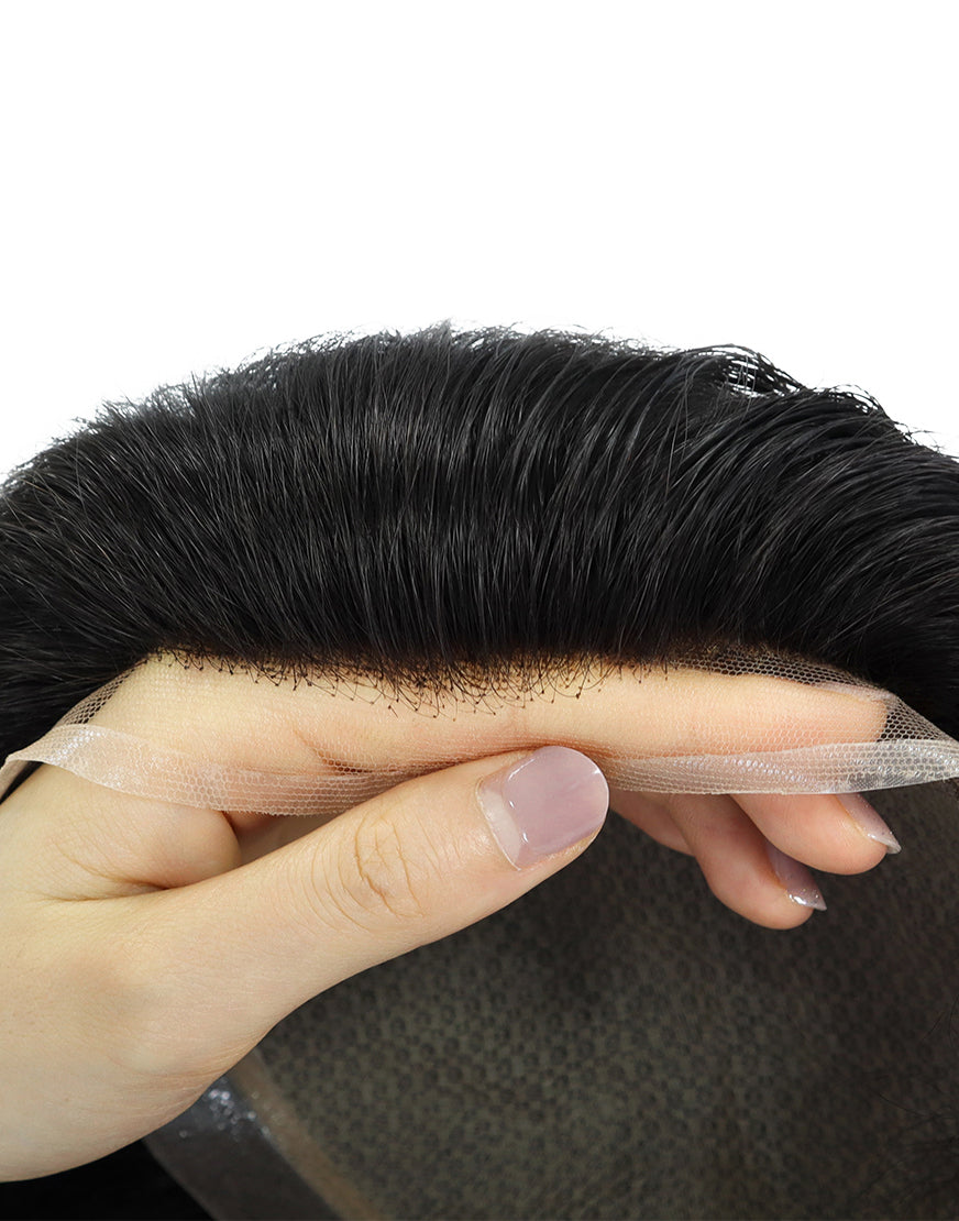 Toupee for Men Silk Top Center French Lace in Front Bleach Knots in Front Poly With Gauze in TSB Extra Diamond Net Cover Indian Human Hair