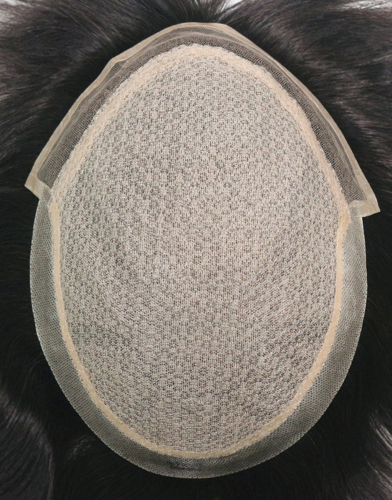 Toupee for Men Silk Top Center French Lace in Front Bleach Knots in Front Poly With Gauze in TSB Extra Diamond Net Cover Indian Human Hair