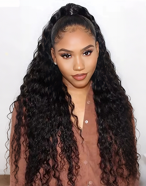Deep Wave Drawstring Ponytail Real Human Hair Ponytail Clip In Extensions