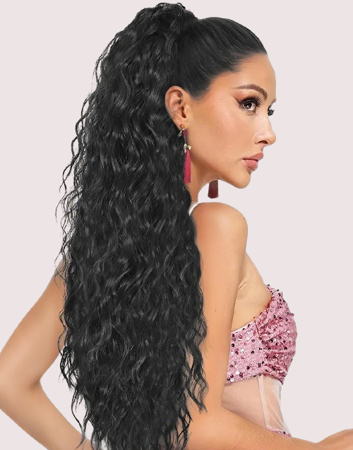 Water Wave Drawstring Ponytail Human Hair Clip in Hair Extension Ponytail For Women