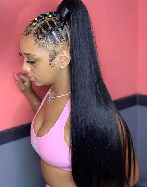 Ponytail Human Hair Extensions Straight Wrap Around Human Hair 12"-30" Ponytail Extension for Women