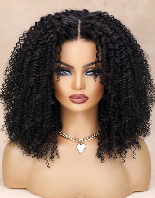 Saskia- Shoulder Length Fluffy Curl 7X5 Bob Pre Cut Lace Preplucked Human Hair Wig 250% Density Glueless Crystal Lace Wig
