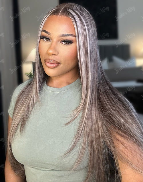 26" 28" Ombre Highlight Ash Blonde Mixed Color Straight Lace Wig Flash Deal