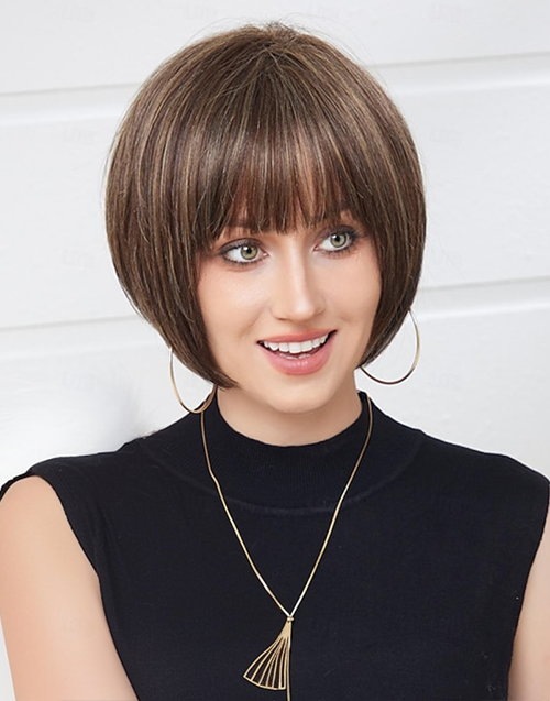 10” Minimalist Lace Wig Balayage Color Straight Bob Wigs With Bangs Flash Deal