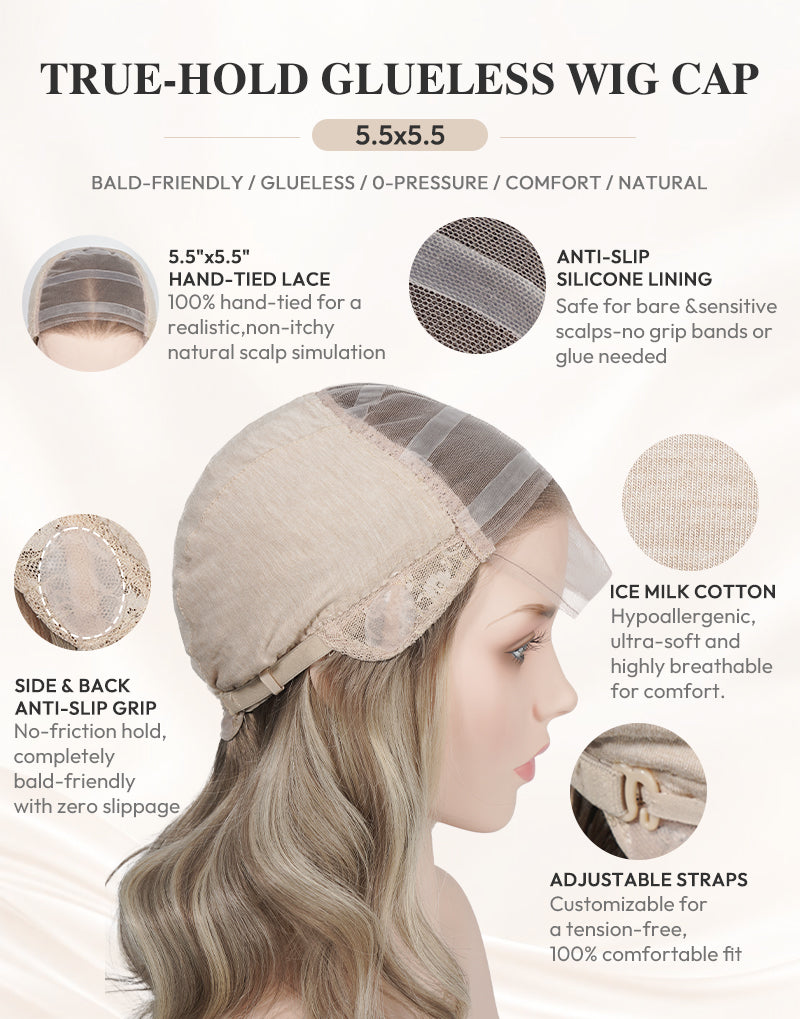 Technical cap construction chart of Jessie's Wig 5.5x5.5 True Hold Glueless Wig Cap.