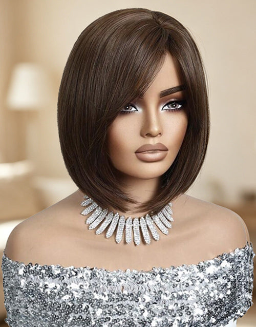Jolin- Summer Airy Mono Top Short Bob Cut Lace Wigs Quiet Luxury Dark Chocolate Brown Bob Wig