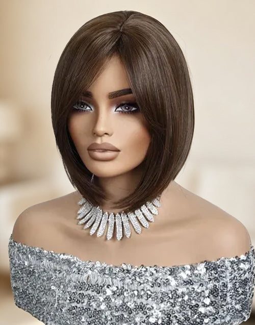 Jolin- Summer Airy Mono Top Short Bob Cut Lace Wigs Quiet Luxury Dark Chocolate Brown Bob Wig