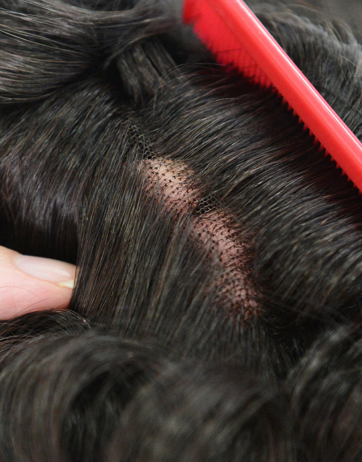 8"X10" Toupee for Men French Lace With Poly Coating Around 1/8" Folded French Lace in Front Indian Human Hair
