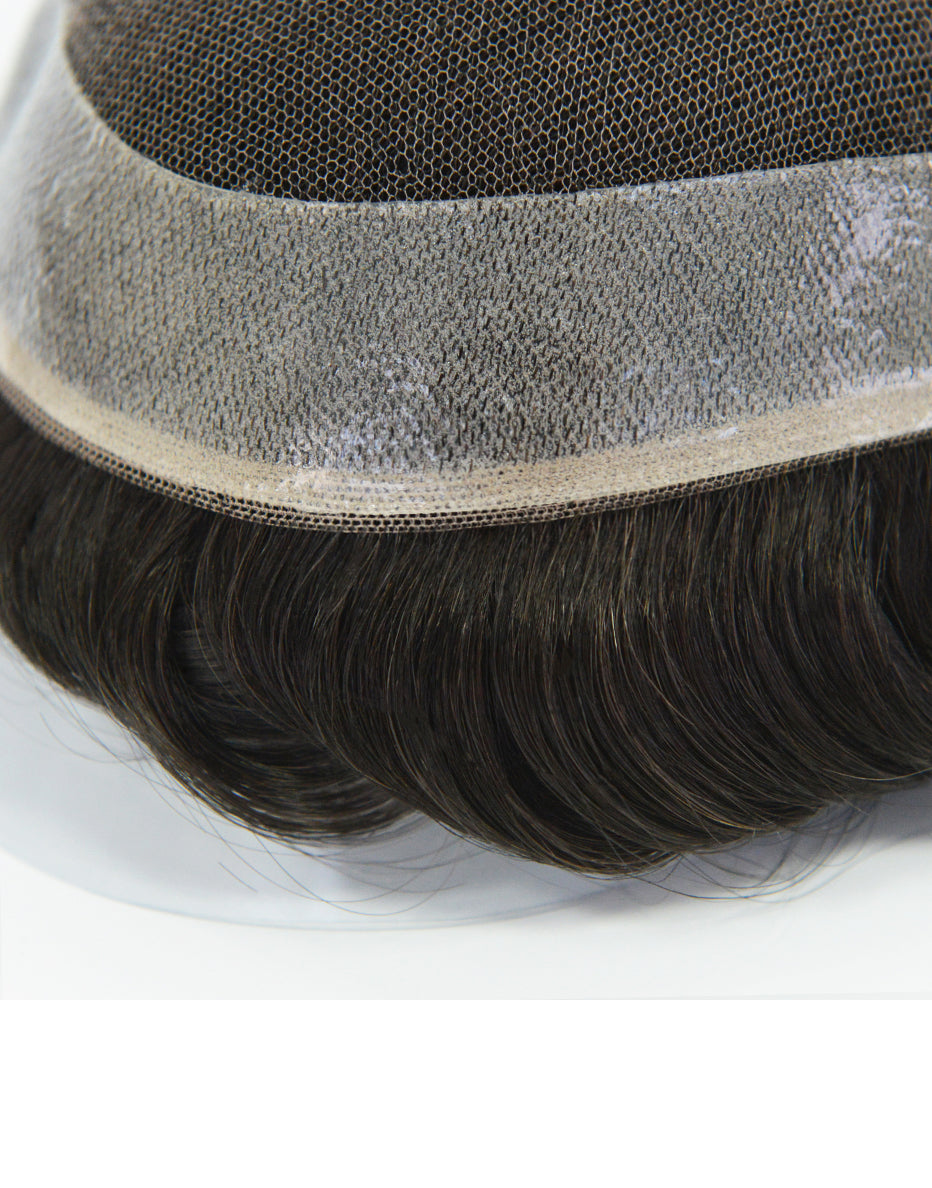 8"X10" Toupee for Men French Lace With Poly Coating Around 1/8" Folded French Lace in Front Indian Human Hair