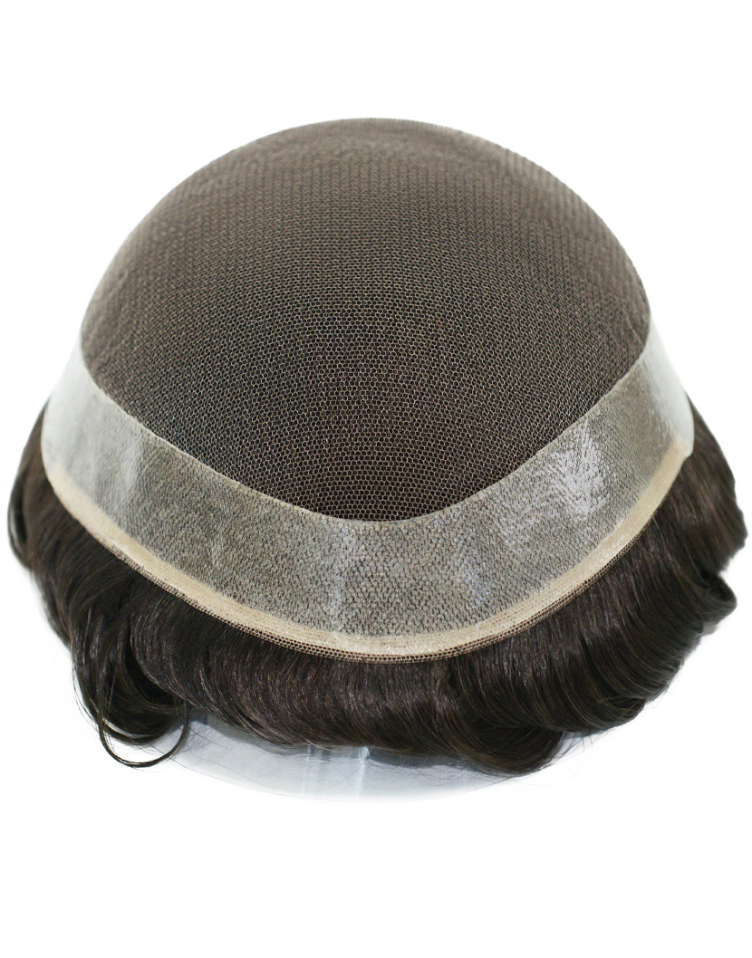 8"X10" Toupee for Men French Lace With Poly Coating Around 1/8" Folded French Lace in Front Indian Human Hair