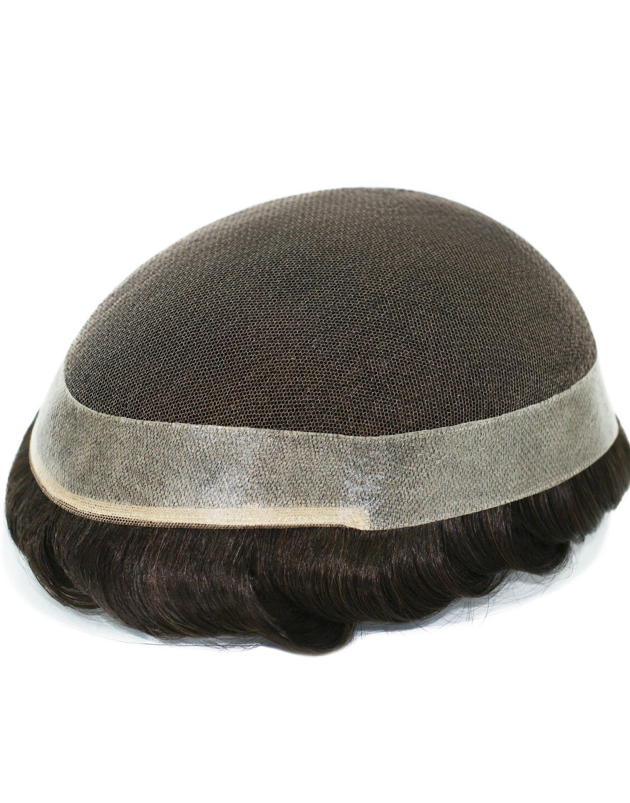 8"X10" Toupee for Men French Lace With Poly Coating Around 1/8" Folded French Lace in Front Indian Human Hair