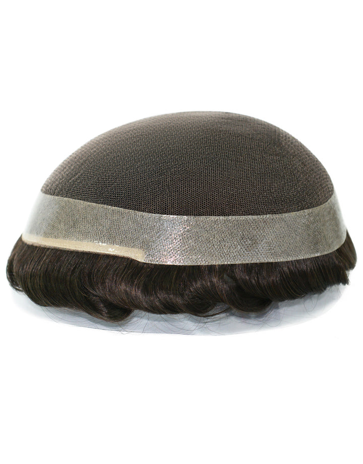 8"X10" Toupee for Men French Lace With Poly Coating Around 1/8" Folded French Lace in Front Indian Human Hair