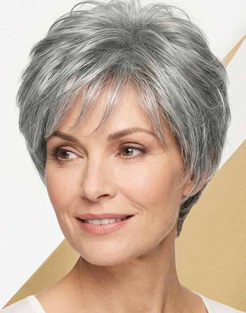 Light Salt And Pepper Color Pixie Cut Wig Suit For Hair Loss and Fashion Change For Older Women