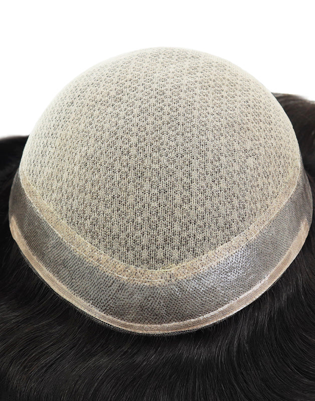 Toupee for Men Injection Skin 10-12mil with Diamond Net in Body Indian Human Hair