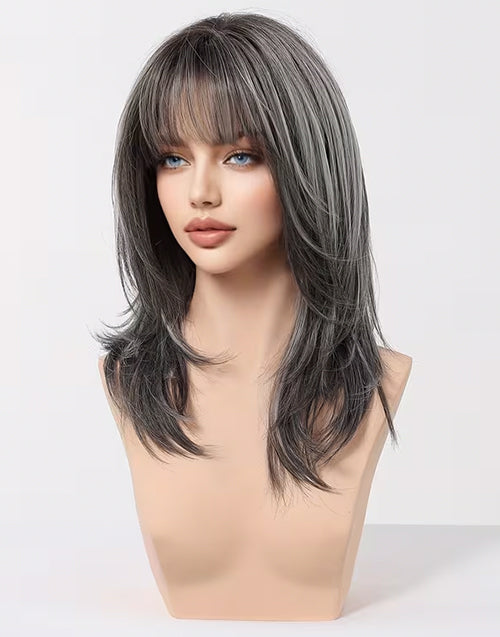 Gail- Minimalist Lace Wig Lace Wig Salt And Pepper Layer Cut Wig With Bangs Suitable For Hair Loss and Fashion Change