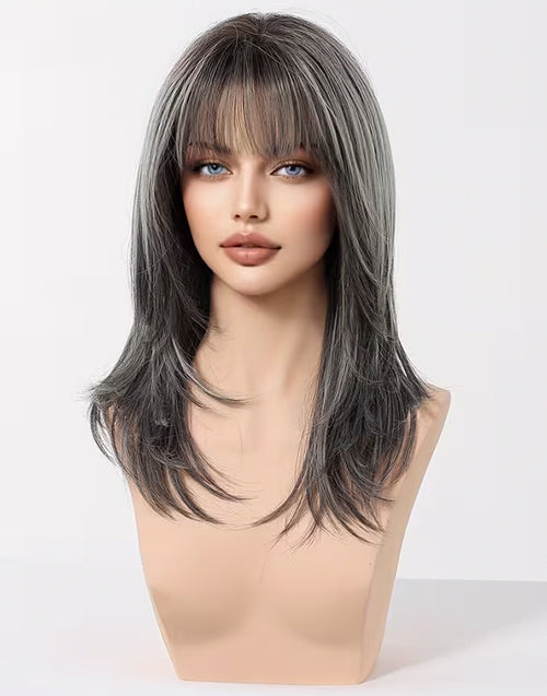 Gail- Minimalist Lace Wig Lace Wig Salt And Pepper Layer Cut Wig With Bangs Suitable For Hair Loss and Fashion Change