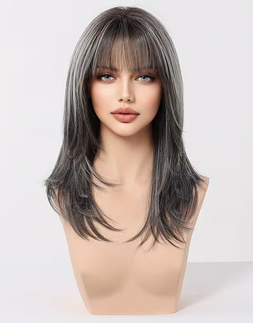 Gail- Minimalist Lace Wig Lace Wig Salt And Pepper Layer Cut Wig With Bangs Suitable For Hair Loss and Fashion Change
