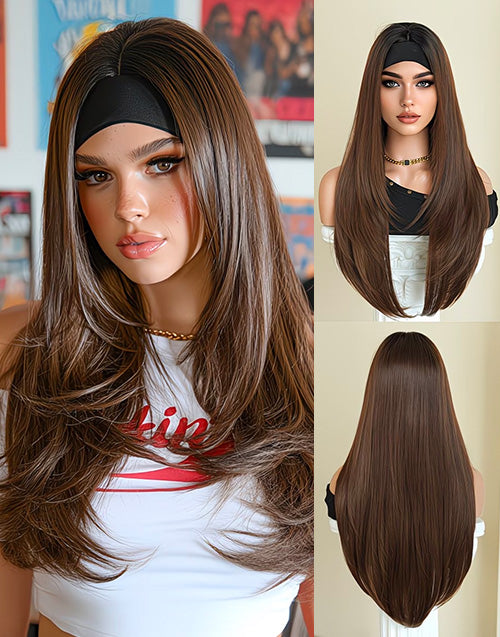 Modest Fashion Beginner Friendly Omber Brown Color Headband Human Hair Wigs For Your First Wig
