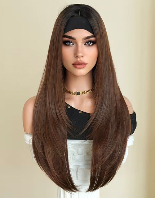 Modest Fashion Beginner Friendly Omber Brown Color Headband Human Hair Wigs For Your First Wig