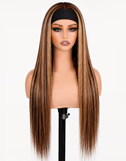 Modest Fashion Honey Blonde Highlights With Brown Color Remy Human Hair Headband Wig