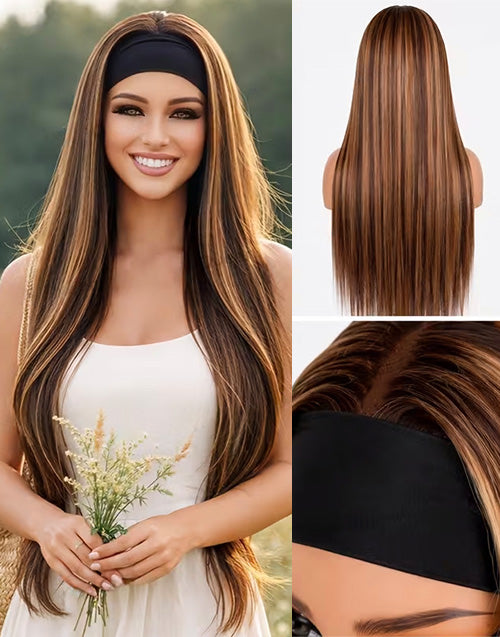 Modest Fashion Honey Blonde Highlights With Brown Color Remy Human Hair Headband Wig