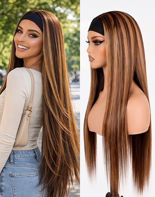 Modest Fashion Honey Blonde Highlights With Brown Color Remy Human Hair Headband Wig