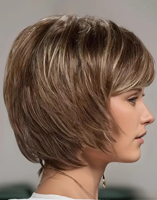 Neev-Full Basic Cap 100% Human Hair Wigs Short Cut Style Straight With Bangs