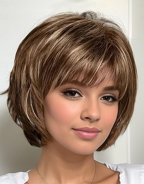 Neev-Full Basic Cap 100% Human Hair Wigs Short Cut Style Straight With Bangs