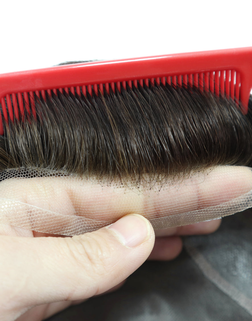 Toupee for Men Fine Mono in Body 1" Polyskin in Perimeter and 1/2" French Lace in Front Indian Human Hair