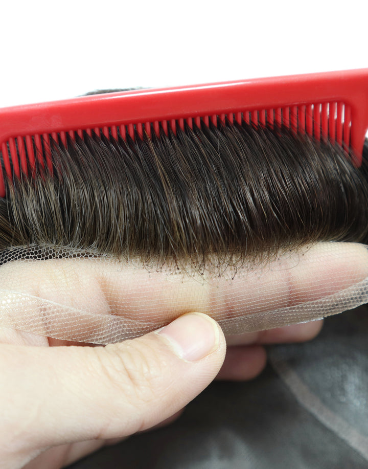 Toupee for Men Fine Mono in Body 1" Polyskin in Perimeter and 1/2" French Lace in Front Indian Human Hair