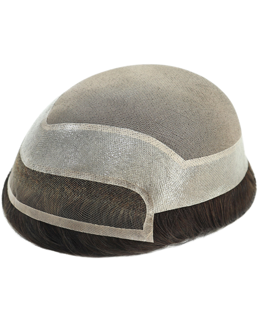 Toupee for Men Fine Mono in Body 1" Polyskin in Perimeter and 1/2" French Lace in Front Indian Human Hair