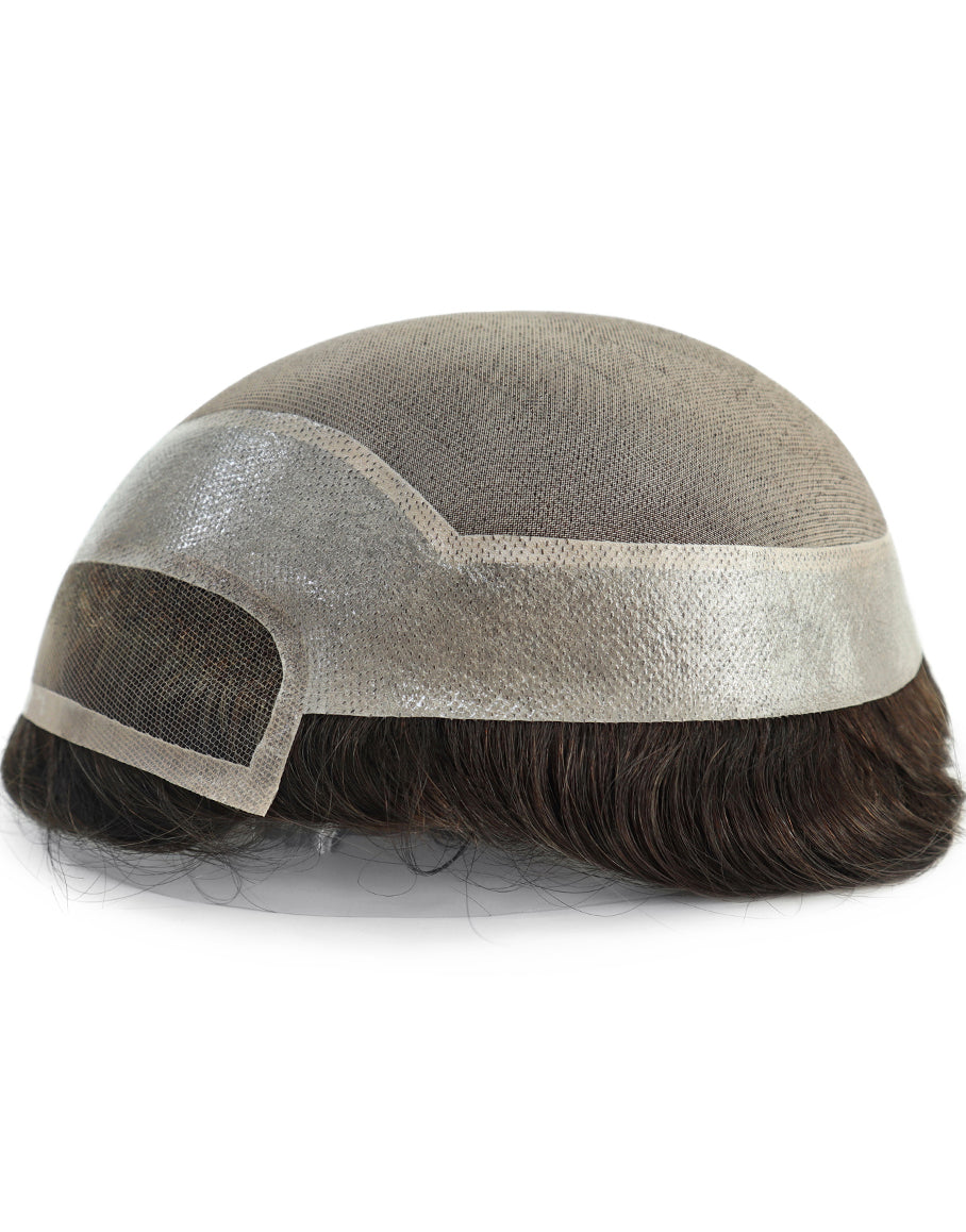 Toupee for Men Fine Mono in Body 1" Polyskin in Perimeter and 1/2" French Lace in Front Indian Human Hair