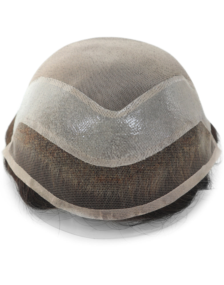 Toupee for Men Fine Mono in Body 1" Polyskin in Perimeter and 1/2" French Lace in Front Indian Human Hair