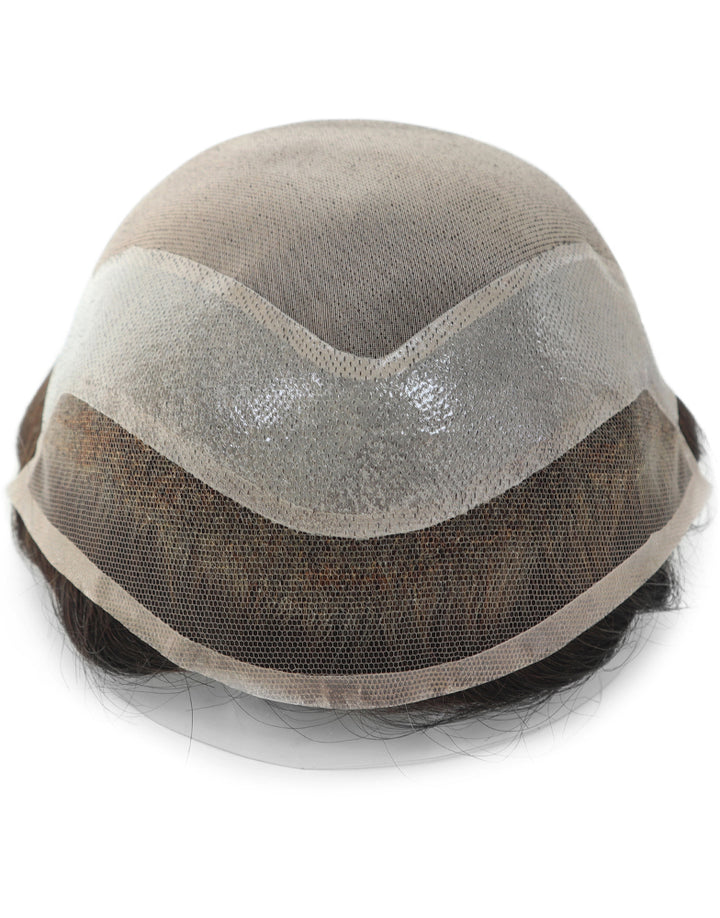 Toupee for Men Fine Mono in Body 1" Polyskin in Perimeter and 1/2" French Lace in Front Indian Human Hair
