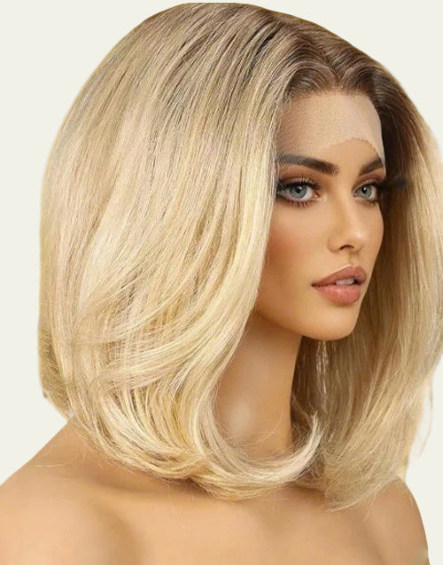 Nelly-13x6 Short Ombre Blonde Bob Wig With Dark Roots Glueless Human Hair Wigs